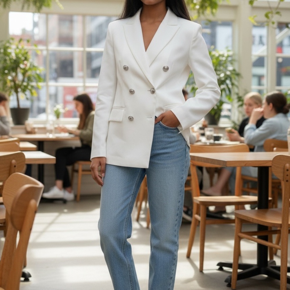 Dolce Cabo Cream Double-Breasted Blazer